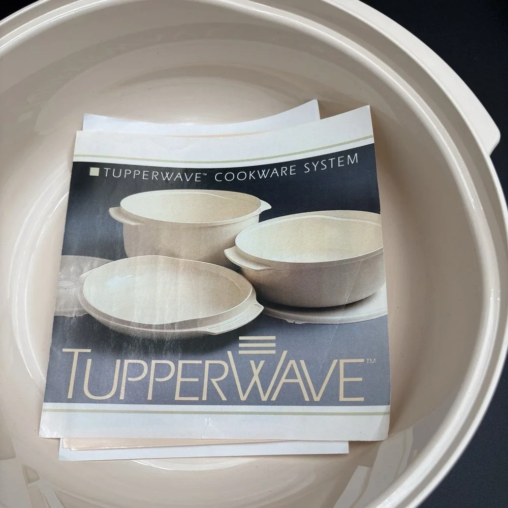 Vintage Tupperware 3 Pc Stackable  Cooker In‎ The Microwave  Recipe Book Almond